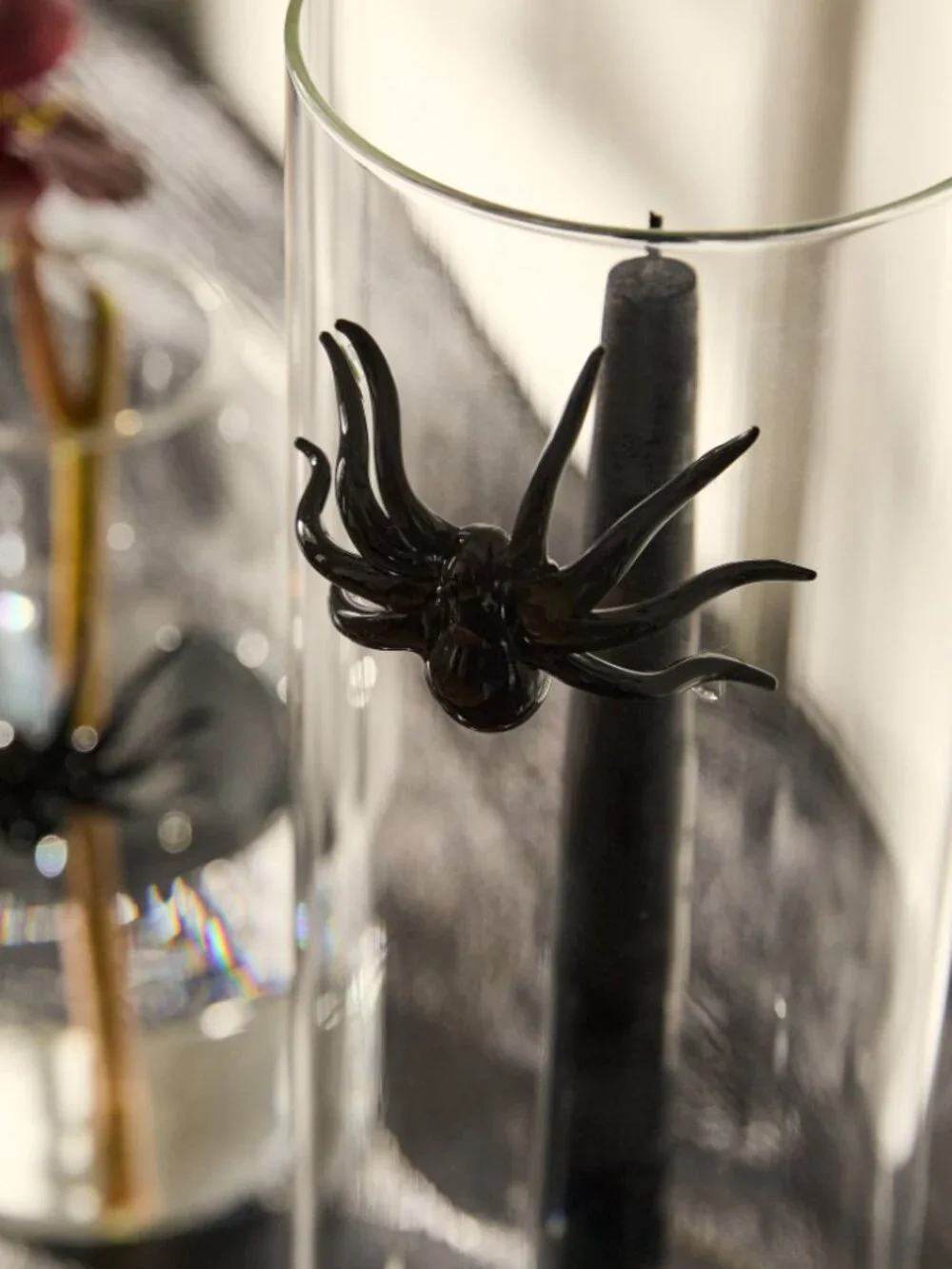 West Elm Glass Spider Taper Hurricane Candleholder